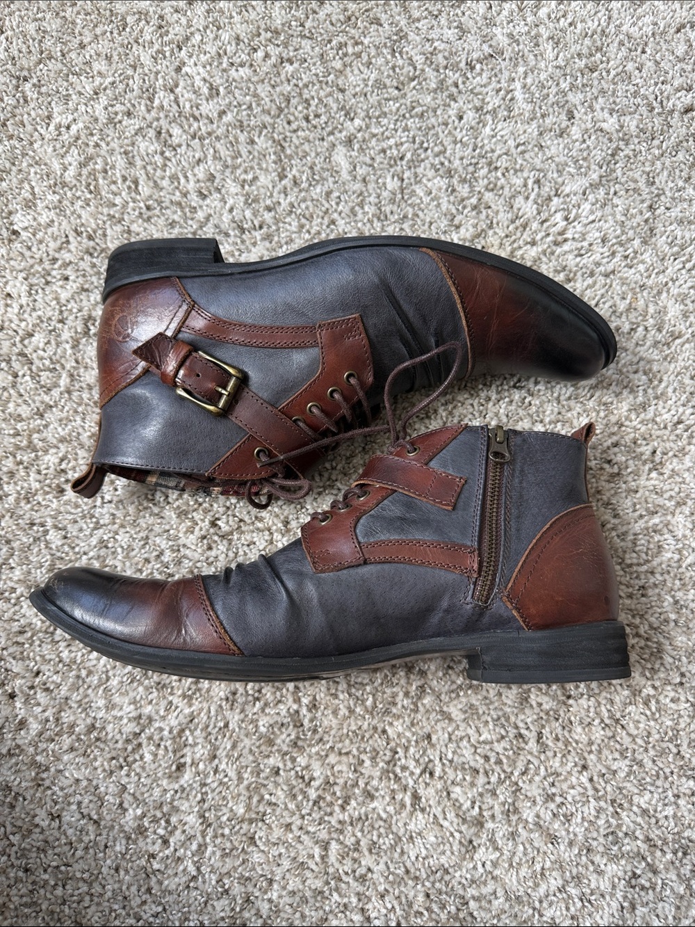 KDOPA Men's Two-Tone Brown & Charcoal Leather Lace-Up Ankle Boots